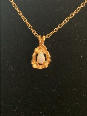 Gold Opal Teardrop Pendant Necklace - Women's Jewelry